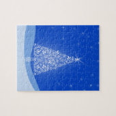 Blauwe witte kerstaven met kerstboomsterren Night Legpuzzel (Horizontaal)