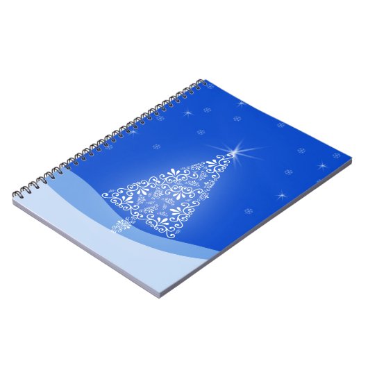 Blauwe witte kerstaven met kerstboomsterren Night Notitieboek (Linkerzijde)