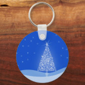Blauwe witte kerstaven met kerstboomsterren Night Sleutelhanger (Voorkant)