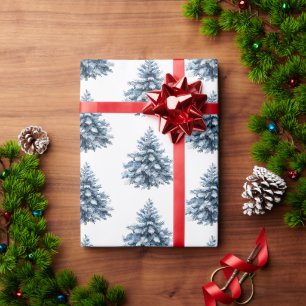 Blauwe witte kerstbomen cadeaupapier