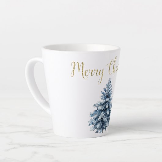 Blauwe witte kerstbomen latte mok (Linkerhoek)