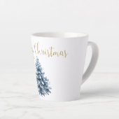 Blauwe witte kerstbomen latte mok (Rechterhoek)
