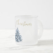 Blauwe witte kerstbomen matglas koffiemok (Voorkant rechts)