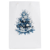 Blauwe witte kerstbomen medium cadeauzakje (Voorkant)