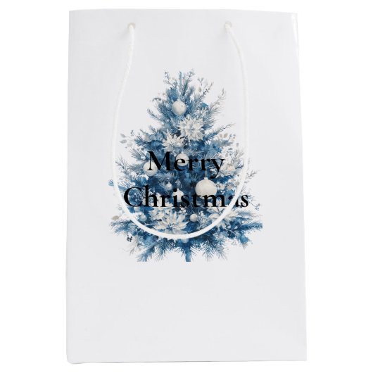 Blauwe witte kerstbomen medium cadeauzakje (Voorkant)