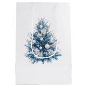 Blauwe witte kerstbomen medium cadeauzakje (Achterkant)