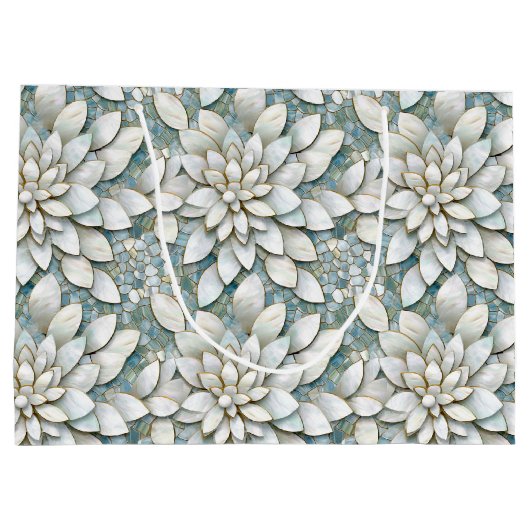 Blauwe witte lotusbloemen groot cadeauzakje (Achterkant)