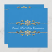 Blauwe Witte Meisjes Eerste Communie Uitnodigingen (Voorkant / Achterkant)