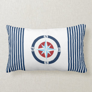 Blauwe witte Nautical Compass Stripes Kussen