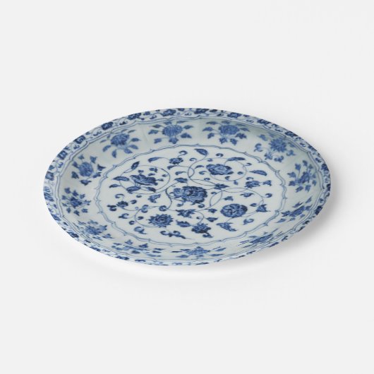 Blauwe witte navel porseleinen florale chinoiserie papieren bordje (Gekanteld)