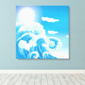 Blauwe witte oceaan zee golven verpakt canvas prin (Insitu (Houten vloer))