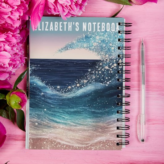 Blauwe Witte Ocean Wave Custom Naam Grappige Spira Notitieboek