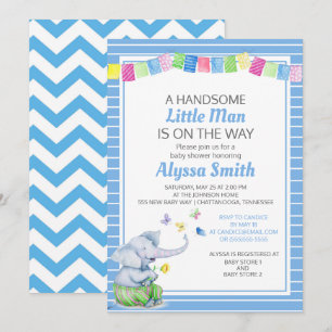 Blauwe Witte Olifant Vlinders Baby Jongen Shower Kaart