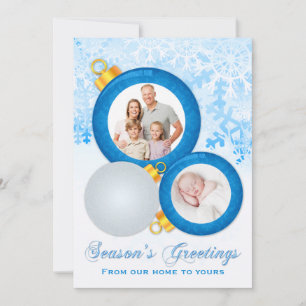 Blauwe witte Ornamenten Groetings Fotokaart van se Feestdagenkaart