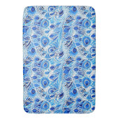 Blauwe witte pauwenveren badmat (Voorkant Verticaal)