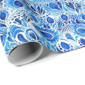 Blauwe witte pauwenveren cadeaupapier (Rol Hoek)