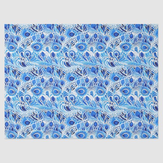Blauwe witte pauwenveren tissuepapier (Voorkant)