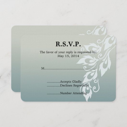 Blauwe Witte Peacock Veer Bruiloft RSVP (Voorkant / Achterkant)