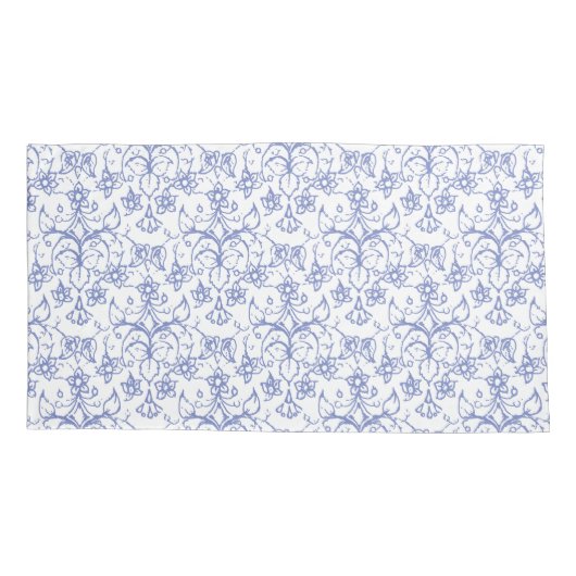 Blauwe witte periwinkles Floral Lace-like Pattern Kussensloop (Achterkant-Links)