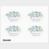 Blauwe Witte Pioen Bloemen Aangepaste Tuin Bruilof Ovale Sticker (Vel)