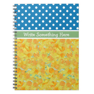 Blauwe, Witte Polka Dots en Daffodils Notitieboek