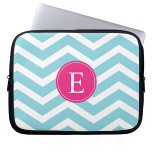 Blauwe witte roze roze monogram laptop sleeve