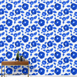 Blauwe witte rozen wandbekleding behang