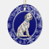Blauwe witte sneeuwflake Dalmatian Puppy Keramisch Ornament (Links)