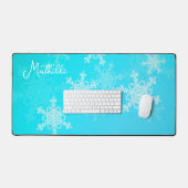 Blauwe Witte Sneeuwvlokken Minimalistische Kerst N Bureaumat (Keyboard & Muis)