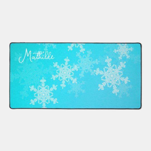 Blauwe Witte Sneeuwvlokken Minimalistische Kerst N Bureaumat (Voorkant)