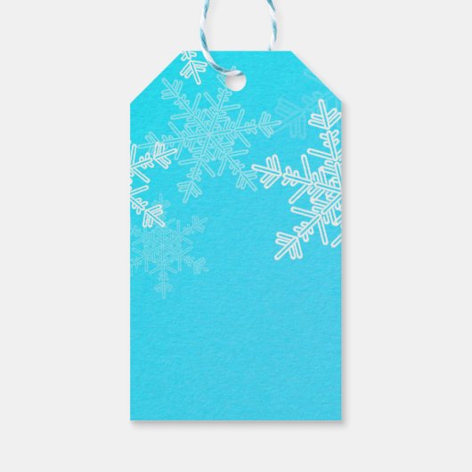 Blauwe Witte Sneeuwvlokken Minimalistische Kerstmi Cadeaulabel (Achterkant)