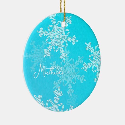 Blauwe Witte Sneeuwvlokken Minimalistische Kerstmi Keramisch Ornament (Rechts)