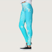 Blauwe Witte Sneeuwvlokken Minimalistische Kerstmi Leggings (Links)