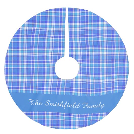 Blauwe witte spelige familienaam Aangepaste kerst Kerstboom Rok (Voorkant)