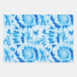 Blauwe Witte Spiraal Tie Dye Inpakpapier Vel