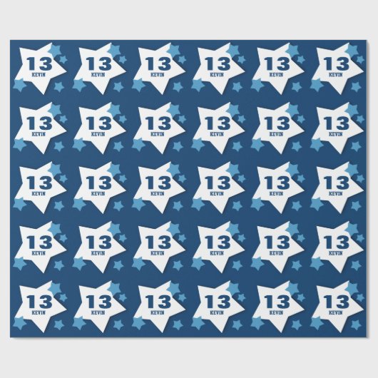 Blauwe Witte Sterren 13e Verjaardag Custom V17A2 Cadeaupapier (Vlak)