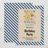 Blauwe/witte strepen, 6 e verjaardag kaart (Voorkant / Achterkant)