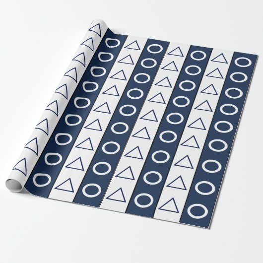 Blauwe witte strepen Cirkeldriehoek Geometrisch Cadeaupapier (Uitgerold)