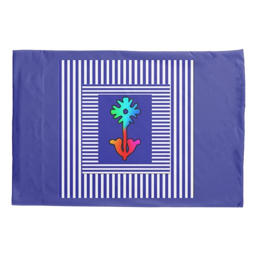 Blauwe Witte Strepen Regenboog Bloem Midden Kussensloop (Achterkant)