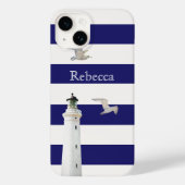 Blauwe witte strepen vuurtoren naam Case-Mate iPhone case (Achterkant)