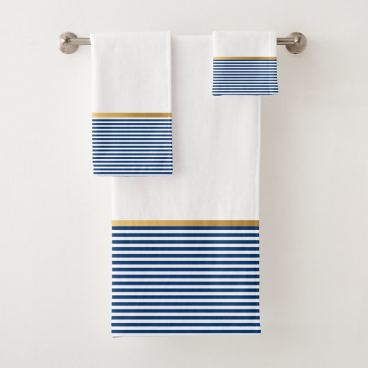 BLAUWE WITTE STRIPE GOLD BATHROOM TOWEL SET BAD HANDDOEK (Insitu)