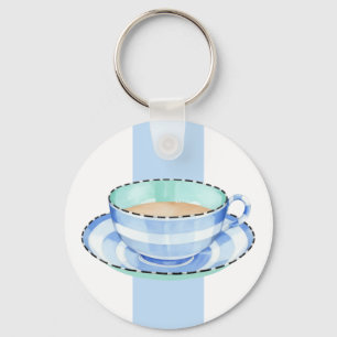 Blauwe witte Teacup witte blauwe Sleutelhanger