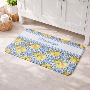 Blauwe Witte Tegel Citroen Mediterraan Patroon Naa Badmat