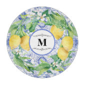 Blauwe witte Tegel Lemon Wreate  Farmhouse Art Snijplank (Voorkant)