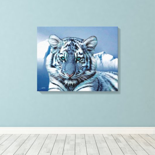 Blauwe witte tijger canvas afdruk (Insitu (Houten vloer))