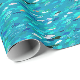 Blauwe, witte, turkooisschool voor vis cadeaupapier