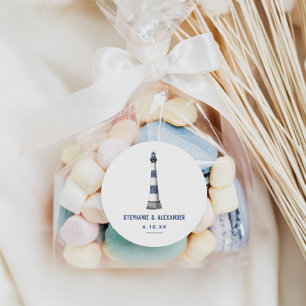 Blauwe witte vuurtoren ronde sticker