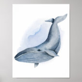 Blauwe witte Waterverf Baleen Humpback Whale Poster (Voorkant)