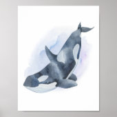 Blauwe witte Waterverf Orca Killer Whale Poster (Voorkant)