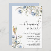 Blauwe witte wilde bloemen Brunch Bubble Vrijgezel Kaart (Voorkant / Achterkant)